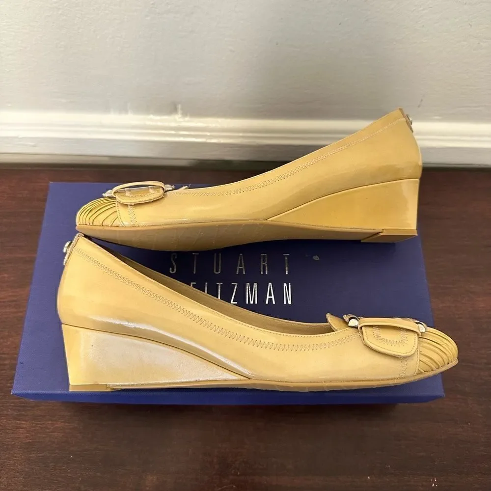 STUART WEITZMAN Women’s  Patent Leather Wedge Heels Front Buckle Sz 7,5 NIB - Picture 5 of 13